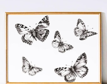 Poster vintage di farfalle, stampa di illustrazioni di farfalle, arte astratta di farfalle, decorazione di gallerie di farfalle, dipinto di farfalle boho, arte di insetti