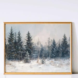 Dipinto di foresta di pini, arte della stanza di pino, decorazione di cottage di pino, dipinto rustico di pino, ritratto di foresta innevata, stampa di foresta nordica, poster di arte della foresta