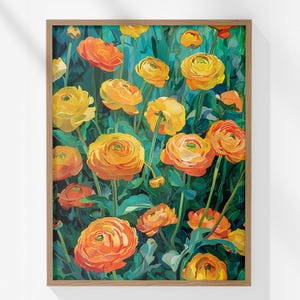 Floral Home Decor, Flower Digital Print, Flower Rustic Poster, Floral Abstract Painting, Botanical Buttercup Portrait, Buttercup Retro Art