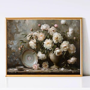 Pintura de rosa blanca, arte imprimible de rosa, póster abstracto de rosa, retrato de jarrón de rosa, impresión minimalista de rosa, decoración de habitación de rosa, arte de jardín de rosas
