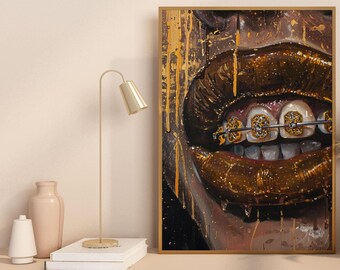 African Female Home Decor, Black Women Digital Print, Black Lady Rustic Painting, Afrocentric Feminine Vintage Poster, African Girl Portrait