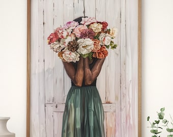 Black Lady Home Art, Black Female Digital Print, African Women Room Decor, Afrocentric Feminine Portrait, African American Beauty Portrait
