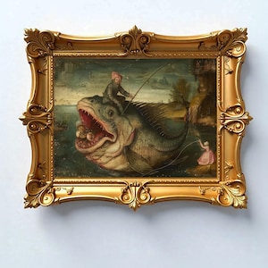 Arte stampabile rinascimentale, dipinto di pesce d'epoca, ritratto surrealista di pesce, arredamento boho di Bosch, poster retrò di Sant'Antonio, stampa di pesce di Hieronymus