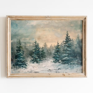 Kiefer Winter Kunst, Kiefer Haus Gemälde, Kiefernwald Druck, Kiefer Vintage Poster, Kiefer Minimalistisches Porträt, Kiefer Lebendige Kunst, Winter Dekor