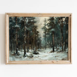 Arte astratta di pino, decorazioni per la casa in pino, dipinto di pino stampabile, ritratto di foresta di pini, decorazioni per la galleria di foresta innevata, poster digitale di foresta