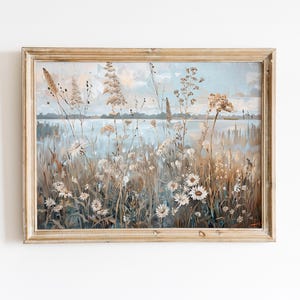 Pintura de habitación con flores, decoración de jardín floral, arte minimalista botánico, pintura retro de flores silvestres, póster imprimible de flores silvestres, impresión de flores