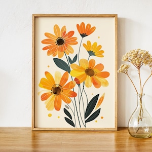 Arte stampabile con margherite, stampa astratta con margherite, decorazione floreale per cameretta, ritratto di galleria floreale, poster per ufficio botanico, dipinto vintage con fiori