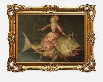 Renaissance viskunst, print lelijke vissen, schilderij Jheronimus Bosch, poster rare vis, surrealistisch renaissanceportret, decor Sint-Antoniusvis