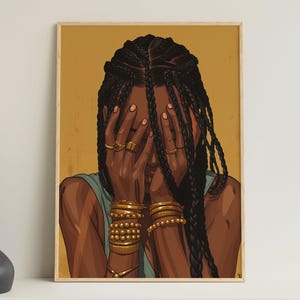 Afro American Lady Painting, African Female Home Decor, Black Women Digital Print, Black American Feminine Portrait, Afrocentric Girl Poster