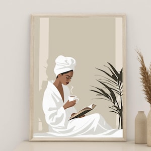 Schwarze Frauen Badezimmer Dekor, Black Lady Bademantel Kunst, Afrikanische Frau Digitaldruck, Afro American Girl Poster, Afrikanische feminine Boho Malerei