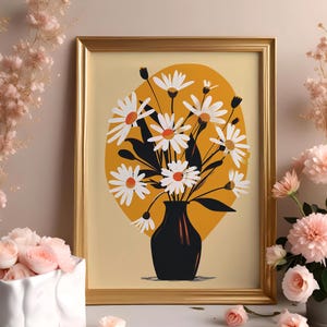 Daisy Rustic Art, Daisy Home Decor, Stampa vintage di Daisy, Poster astratto di Daisy, Pittura digitale floreale, Ritratto di fiori vibranti, Arte floreale
