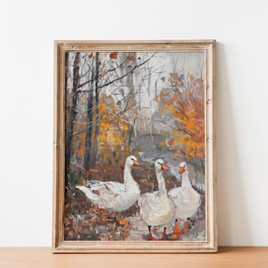 Duck Office Print, Duckling Room Art, Duckling School Portrait, Geese Home Poster, Geese Gallery Decor, Duck Vintage Painting, Duck Boho Art