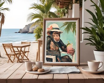 Monkey Juice Art, Monkey Bar Decor, Monkey Digital Print, Monkey