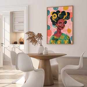 Black Women Room Art, Black Girl Wall Decor, Black Female Digital Print, African Feminine Vintage Painting, African American Lady Portrait