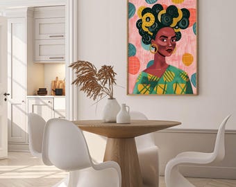 Black Women Room Art, Black Girl Wall Decor, Black Female Digital Print, African Feminine Vintage Painting, African American Lady Portrait