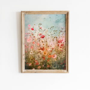 Arte minimalista de flores silvestres, impresión rústica botánica, decoración de galería de flores, arte floral para habitación, póster imprimible de flores, pintura floral para oficina