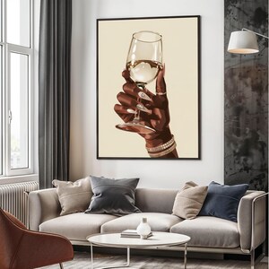 Afrocentric Female Boho Art, Lady Wine Print, Black Lady Abstract Decor, Afrocentric Female Art, Black Lady Retro Art, Afrocentric Female Vintage Art, Black Women Room Decor, Lady Cheers Print, African Women Printable Art, Afrocentric Beauty Portrait
