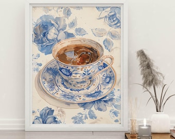 Tea Cup Nursery Decor, Tea Cup Vintage Portrait, Tea Cup Digital Print, Tea Cup Abstract Poster, Tea Cup Kitchen Art, Tea Cup Room Portrait