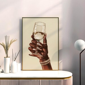 Afrocentric Beauty Vintage Poster, African Women Retro Painting, Afrocentric Female Vintage Portrait, Black Lady Digital Poster, Lady Wine Poster, Lady Wine Print, Black Lady Retro Art, Black Women Room Painting, Afrocentric Female Retro Portrait