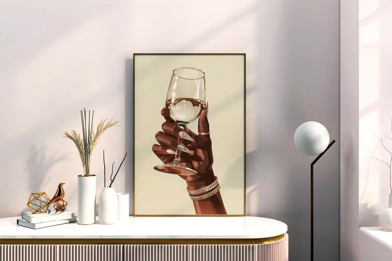 Afrocentric Beauty Vintage Poster, African Women Retro Painting, Afrocentric Female Vintage Portrait, Black Lady Digital Poster, Lady Wine Poster, Lady Wine Print, Black Lady Retro Art, Black Women Room Painting, Afrocentric Female Retro Portrait
