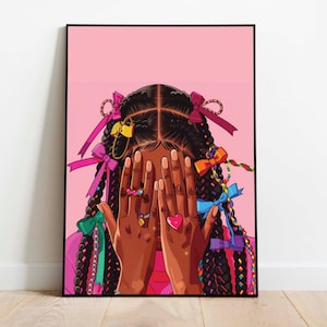 Black Feminine Vintage Poster, African Lady Printable Art, Black Women Wall Decor, Black Female Digital Print, African Beauty Retro Painting