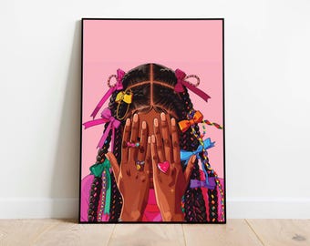 Schwarze feminine Vintage Poster, afrikanische Dame druckbare Kunst, schwarze Frauen-Wand-Dekor, schwarze weibliche Digitaldruck, afrikanische Schönheit Retro Malerei