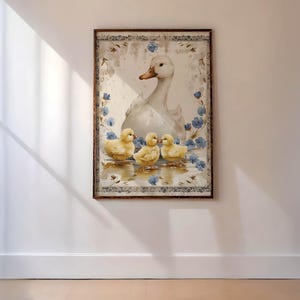 Duckling Retro Decor, Geese Digital Print, Duckling Nursery Portrait, Geese Vintage Art, Duck Printable Poster, Duck Minimalistic Painting