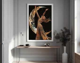 Lunar Girl Abstract Art, Moon Empress Printable Poster, Lunar Lady Vintage Painting, Moon Queen Portrait, Moon Digital Print, Moon Art Decor
