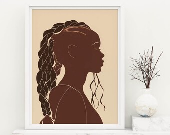 Black Lady Bedroom Art, African Women Print, Black Girl Decor, Afro American Women Poster, Black Female Painting, African Feminine Portrait