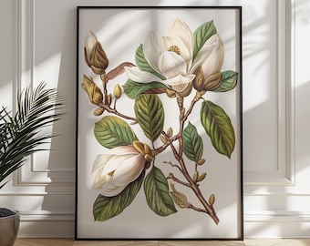 Magnolia Illustration Print, Magnolia Wall Art, Magnolia Home Decor, Magnolia Printable Poster, Magnolia Neutral Painting, Magnolia Portrait