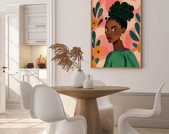 Afrikanische Schönheit Galeriedekor, afrikanische Frauen-Digitales Poster, afrozentrische weibliche Kunst, schwarze feminine rustikale Malerei, schwarzes Mädchen-Retro- Druck