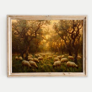 Sheep Countryside Decor, Sheep Digital Print, Sheep Abstract Poster, Shepherd Vintage Portrait, Sheep Farmhouse Painting, Sheep Cottage Art