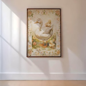 Duckling Boho Print, Duckling Room Portrait, Duck Rustic Art, Geese Vintage Decor, Geese Wall Poster, Duck Gallery Poster, Duck Home Poster