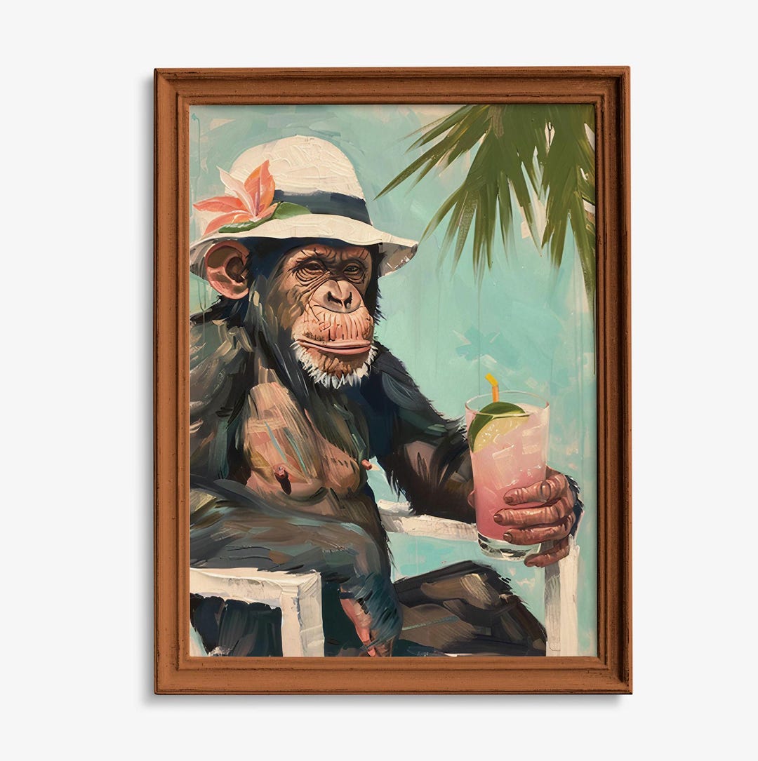 Monkey Juice Art, Monkey Bar Decor, Monkey Digital Print, Monkey