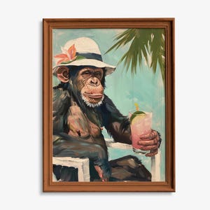 Arte de jugo de mono, decoración de bar de mono, impresión digital de mono, póster de cóctel de mono, retrato imprimible de mono, pintura artística de mono, póster de bar