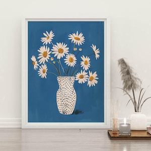 Arte murale con margherite, decorazioni per la casa con margherite, poster astratto di matricaria, dipinto vintage di camomilla, ritratto di vivaio con margherite, stampa minimalista con margherite