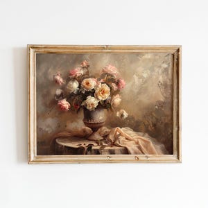 Decoración de oficina con rosas, arte bohemio con rosas, póster floral imprimible, impresión digital de rosas, retrato de galería botánica, pintura minimalista botánica