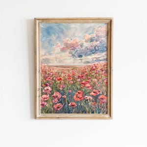 Arte abstracto de amapolas, póster imprimible de amapolas, decoración de pared de amapolas, pintura minimalista de amapolas, retrato rústico de amapolas, impresión abstracta botánica
