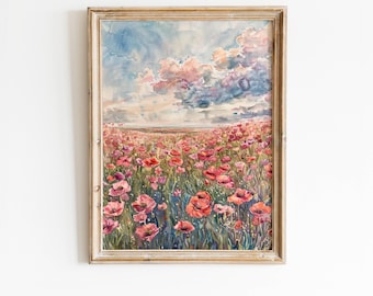 ポピーの抽象画、ポピーの印刷可能なポスター、ポピーの壁飾り、ポピーのミニマルな絵画、ポピーの素朴な肖像画、植物の抽象画