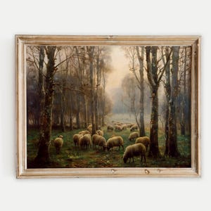 Sheep Farmhouse Decor, Shepherd Cottage Decor, Sheep Vintage Art, Sheep Abstract Poster, Sheep Rustic Print, Shepherd Countryside Painting