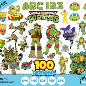 Clipart Tortues Ninja + alphabet, fichiers de découpe SVG Tortues Ninja Teenage Mutant Ninja, PNG, DXF, téléchargement immédiat