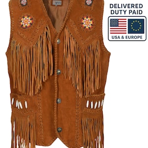 Herren Handgefertigte Wildleder Westernweste: Cowboy Perlenfransen