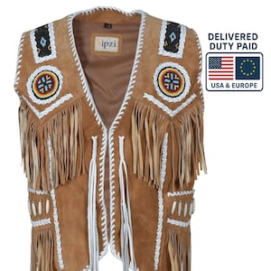 Handgefertigte Wildleder Westernweste: Cowboy Perlenfransen