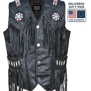 Handgefertigte Western-Lederweste: Cowboy-Wildlederweste mit Perlenfransen