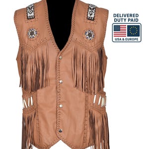 Handgefertigte Wildleder Westernweste: Cowboy Perlenfransen