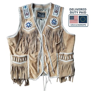 Handgefertigte Wildleder Westernweste: Cowboy Perlenfransen