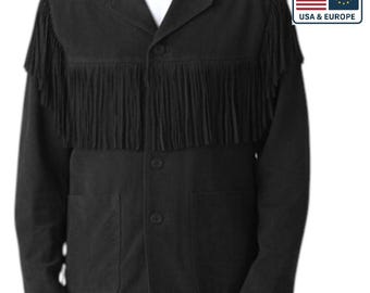 Men's Western Fringe Suede Leather Jacket – Native Style Cowboy Rodeo Coat