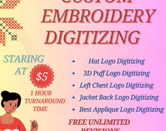 Servicio de digitalización de bordados personalizados: logotipos e imágenes, todos los formatos de archivo
