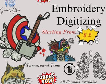 Servicio de digitalización de bordados personalizados, logotipos e imágenes.