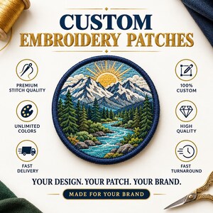 Custom Embroidered Patches, Logo, Iron-On, Sew-On, Velcro Backing (Bulk)